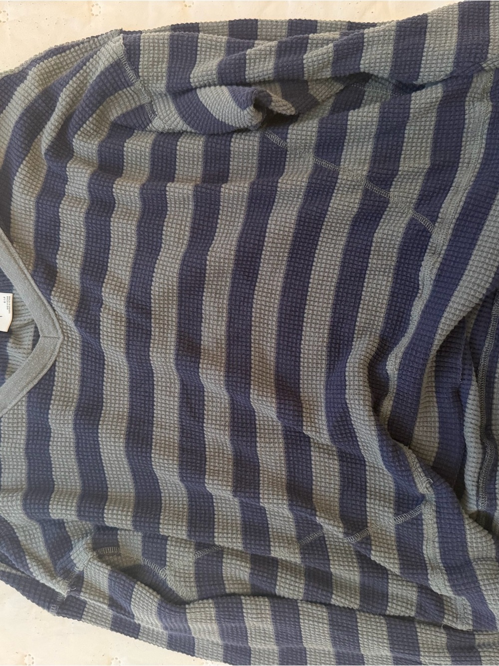aerie Striped Waffle-Knit Sweatshirt in Navy and Gray